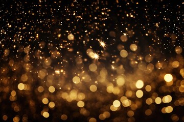 Abstract gold bokeh background. Christmas and New Year concept, Festive golden glittering background in the dark night, AI Generated