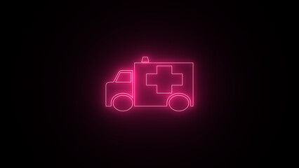 Glowing medical van. ambulance car neon light sign. Glowing bright icon ambulance car sign. Ambulance emergency service, Medical rescue service, Healthcare and medical concept. © MD. MUNNA ISLAM