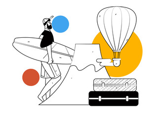 Holiday travel travel characters internet background vector hand drawn illustration
