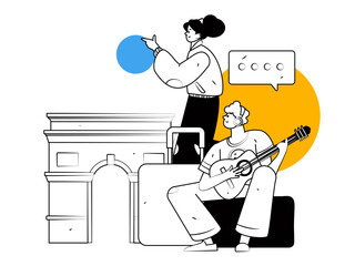 Holiday travel travel characters internet background vector hand drawn illustration
