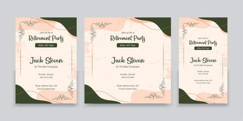 Set of Happy retirement, Party invitation, Retirement Party Invitation Layout  - obrazy, fototapety, plakaty