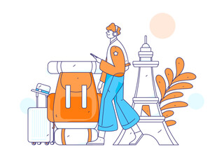 Holiday travel travel characters internet background vector hand drawn illustration
