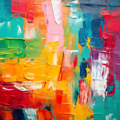 Closeup of abstract rough colorfulmulticolored art painting texture, pallet knife paint on canvas,...