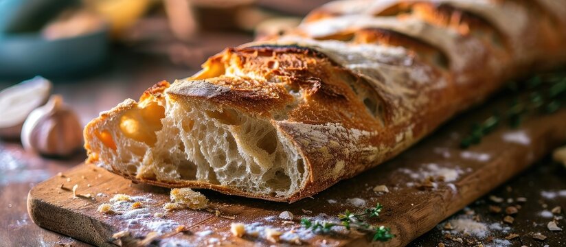 Bread from France or salt bread on wooden table.