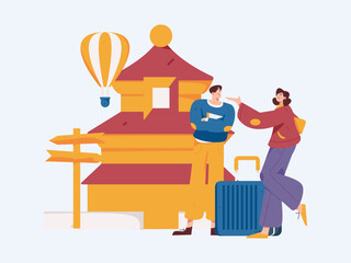 Holiday travel travel characters internet background vector hand drawn illustration
