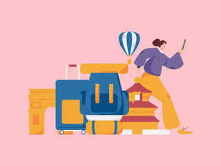 Holiday travel travel characters internet background vector hand drawn illustration
