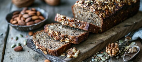 Nutrient-rich bread made from nuts and seeds - obrazy, fototapety, plakaty