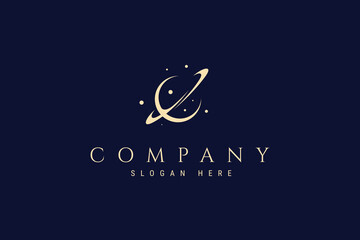 Planet logo design illustration with space rock decoration © Local Vector