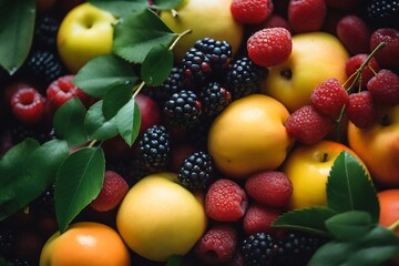 Obraz na płótnie Canvas Generative AI : Fresh fruits assorted fruits colorful background.Vitamins natural nutrition concept.