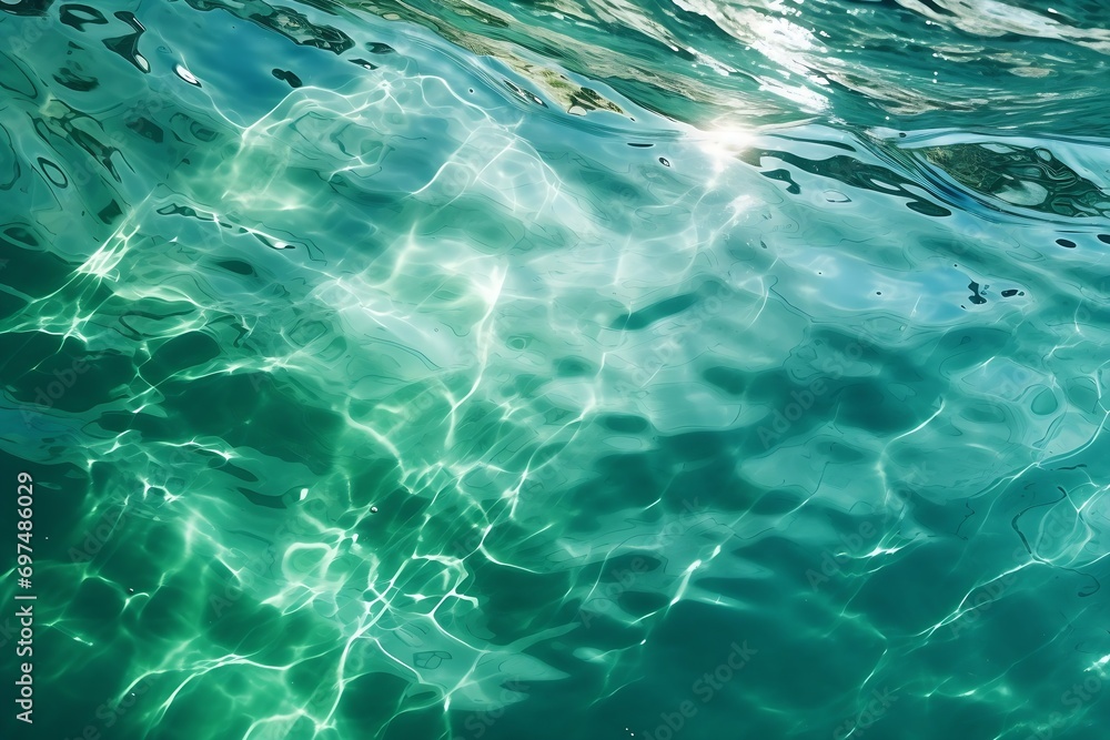 Poster Generative AI : Transparent dark green clear water surface texture with ripples and splashes.