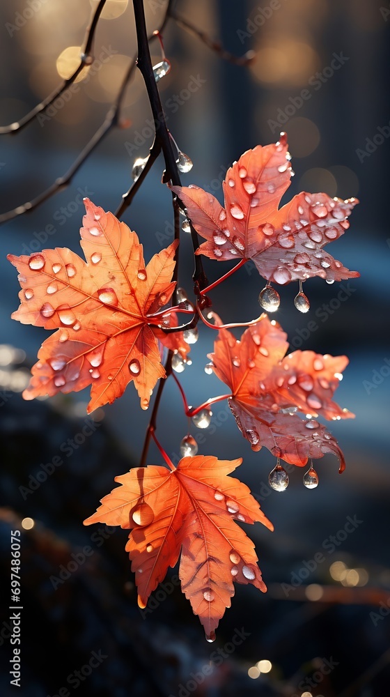 Poster Generative AI : Three red maple leaves falling from a tree