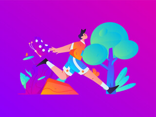 People exercising healthy running vector internet operation illustration
