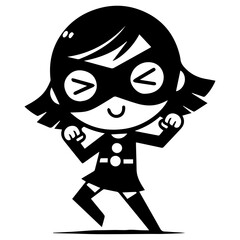 Obraz na płótnie Canvas minimal Comic girl funny flat character vector silhouette, black color silhouette