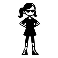 minimal Comic girl funny flat character vector silhouette, black color silhouette
