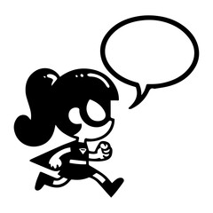 minimal Comic girl funny flat character vector silhouette, black color silhouette