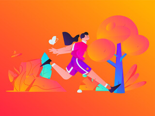 People exercising healthy running vector internet operation illustration
