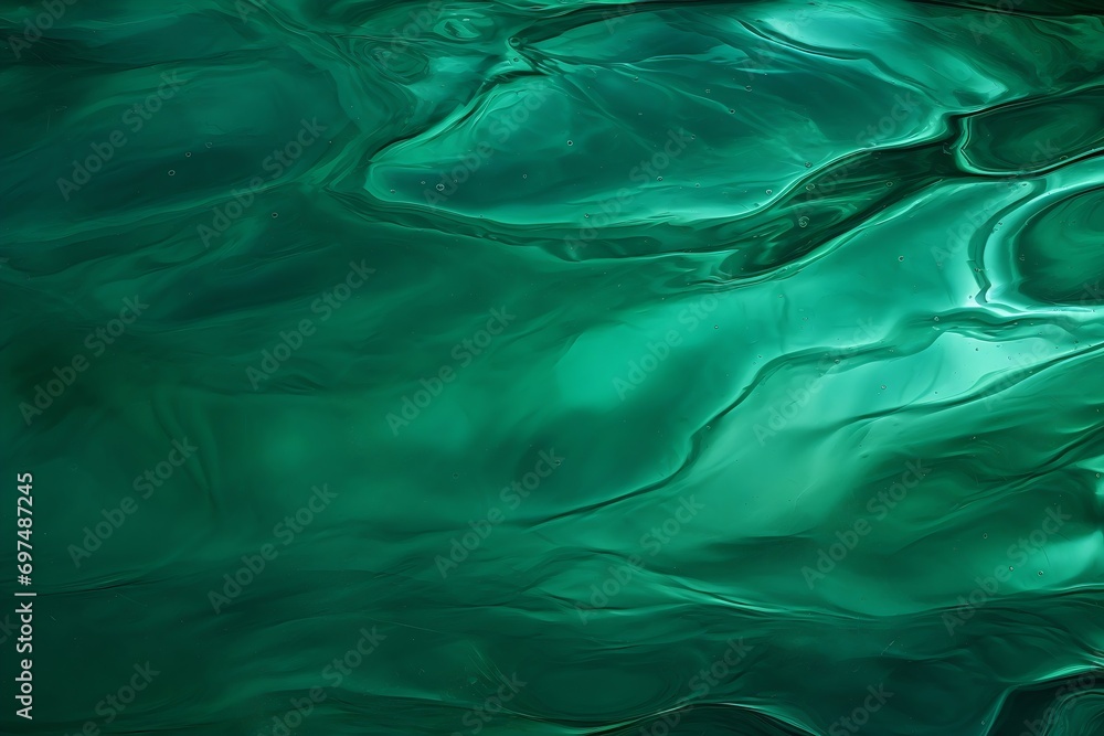 Poster Generative AI : Transparent dark green clear water surface texture with ripples and splashes.