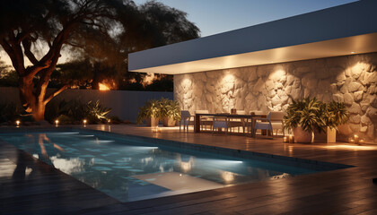Obraz na płótnie Canvas Private villa swimming pool at night