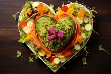 Vegan heart-shaped salad. Generative AI