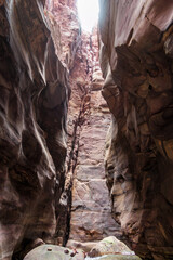 The indescribable  beauty of high mountains on Mujib River along tourist route in the Mujib River Canyon in Wadi Al Mujib in Jordan