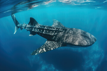 Whale shark in deep sea. Generative AI