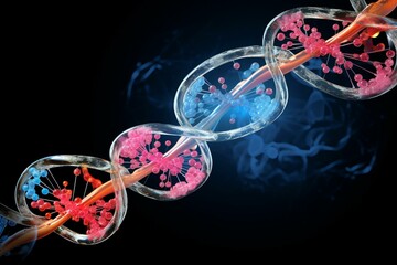 Transparent cartoon model showing small interfering RNA bound to messenger RNA, used to temporarily reduce mRNA expression. Generative AI - obrazy, fototapety, plakaty