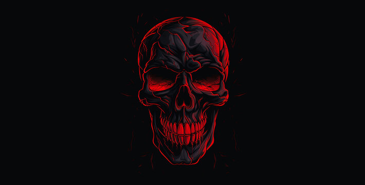 red and black skull wallpaper artwork logo design, halloween skull with background