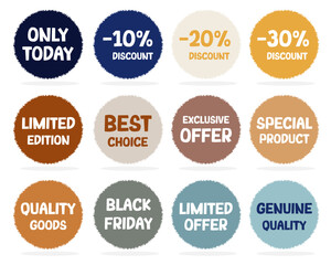 Set of sale tags, sale badges, sale labels, shopping or discount badges and more.