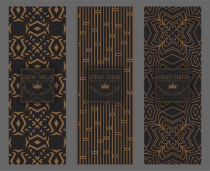 Golden pattern on a dark background. Premium luxury template for covers, interior, packaging and creative idea