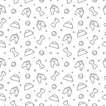 Cute pattern with bones, house, bowl and hearts