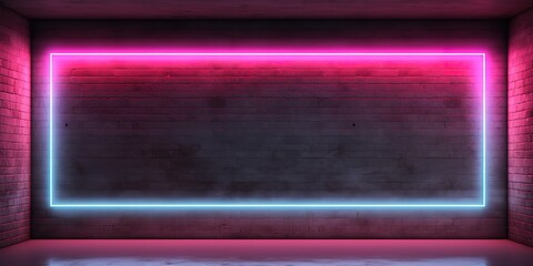 Obraz premium The background is a blank black wall decorated with bright neon lights. Generative AI