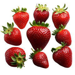 Set of Red Strawberry isolated on transparent background Generative AI