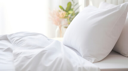 A photo of a short view Comfortable white bed with pillow.  