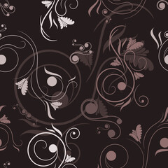 Editable Vintage Floral Swirl Seamless Pattern Vector With Dark Background for Decorative Element