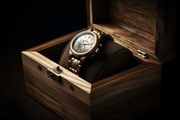 high-priced timepieces in wooden container. Generative AI