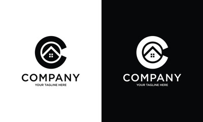 abstract minimal real estate c letter logo design - obrazy, fototapety, plakaty