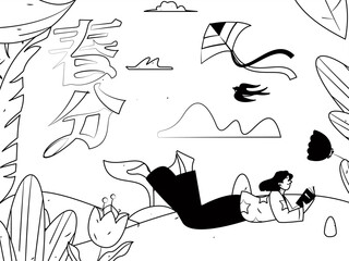 24 solar terms: Beginning of spring, rain, awakening of insects, spring breeze, Qingming Festival, Grain Rain, flat character vector concept operation hand-drawn illustration
