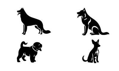 A collection of various dog silhouettes, each in a different pose 