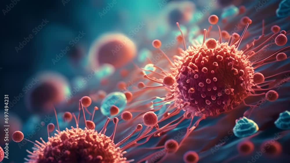 Poster closeup of a virus particle actively infecting a host cell, revealing the intricate mechanisms by wh
