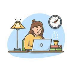 Fototapeta na wymiar Sad Girl Taking online Call in laptop vector design