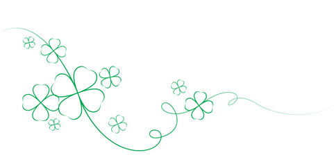 Continuous line drawing of Irish Happy Saint Patrick's Day celebration design with clover leaves .vctor eps 10