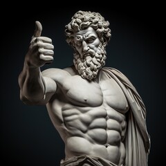 A greek statue holding thumbs up gesture. Nod of approval and support concept. Funny hellenistic art. Generative AI.