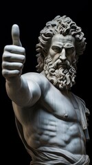 A greek statue holding thumbs up gesture. Nod of approval and support concept. Funny hellenistic art. Generative AI.