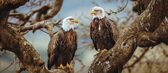 A pair of eagles resting on a tree in Tanzania.