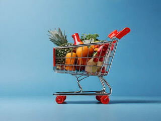 shopping cart with fruits and vegetables,  ai generative
