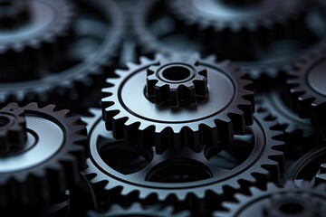 3d illustration of metal gears and cogs, closeup view, 3D printing technology depicted as abstract rotating gears, AI Generated