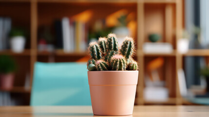 Cactus Flower Pot Enhances the Desk with Natural Beauty, Bringing Serenity to Office Workspace.