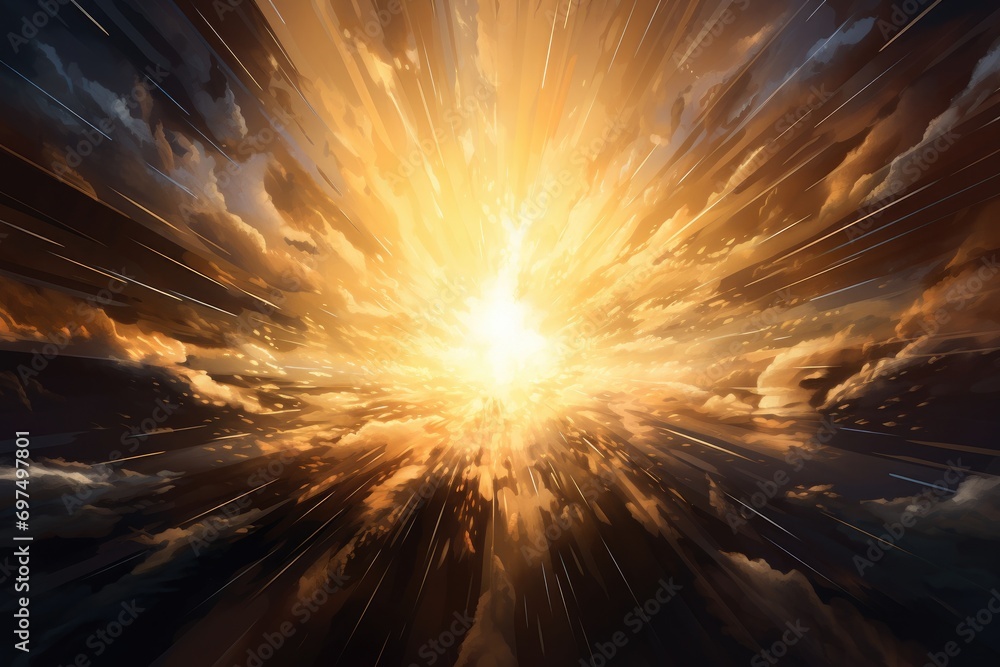 Poster abstract background of the sun and rays of light in the sky, a burst of sunlight in an abstract even