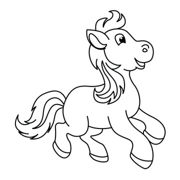 recommend clip art: Funny horse cartoon for coloring book.