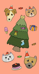 dog cat and Christmas tree BG